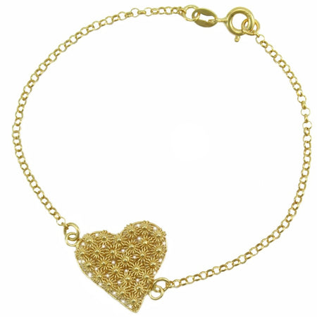 Bracciale donna con centrale cuore in filigrana sarda nido d'ape in argento dorato