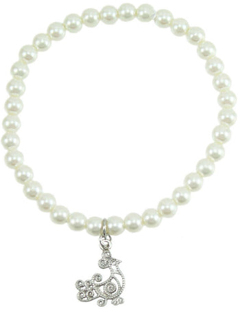 Bracciale donna elastico in perle sintetiche con pavoncella sarda in argento
