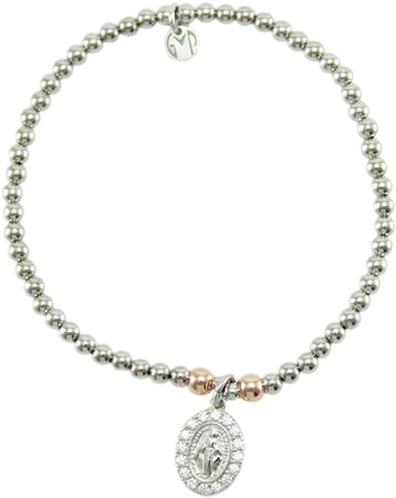 Bracciale Elastico in Argento 925 con Pendente Madonna Miracolosa e Zirconi - I Giampini