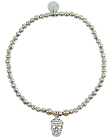 Bracciale Elastico in Argento 925 con Pendente Teschio e Pavé di Zirconi - I Giampini