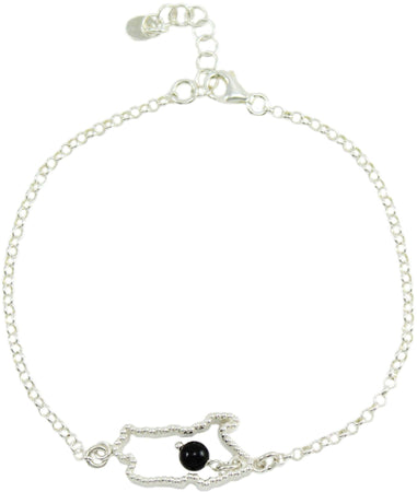 Bracciale Donna Sardegna Centrale in Argento Con Pietra Nera Su Coccu Pendente Pietra Onice 3 Mm Ciondolo 20 X10x2 Mm