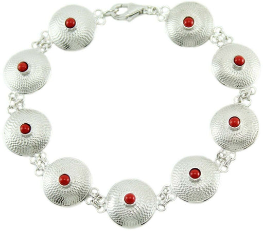 Bracciale Donna Sardo Corbula Argento 925 E Centrale Corallino Gioiello Sardegna 18,5 Cm Corbula 11 Mm Corallini 2 Mm