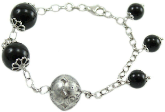 Bracciale Su Coccu onice e bottone sardo argento 925 portafortuna Sardegna