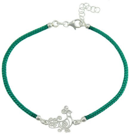 Bracciale verde donna con pavoncella sarda centrale in argento