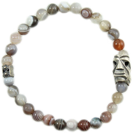 Bracciale elastico agata e maschera sarda Mamuthones in argento