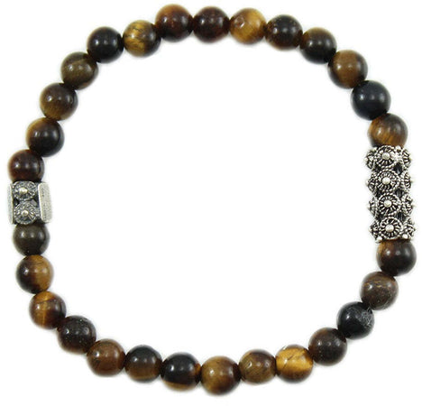 Bracciale Elastico Uomo Centrale Filigrana Sarda In Argento E Occhio Di Tigre