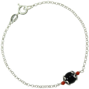 Bracciale In Argento Su Coccu Con Onice E Coralli Portafortuna Sardegna