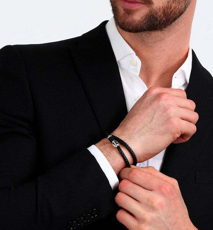 Bracciale-MASERATI-uomo-pelle-intrecciata-/-acciaio