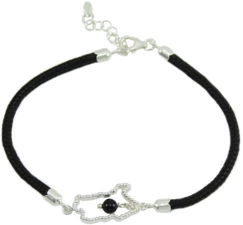 Bracciale Sardegna Unisex con Su Coccu in Argento e Onice - Sagola Nera Regolabile