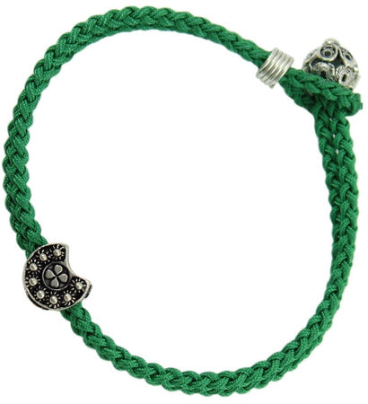 Bracciale sagola verde uomo centrale ferro di cavallo con Sardegna e bottone argento