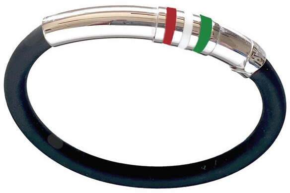 Bracciale uomo argento caucciù e tricolore Italiano