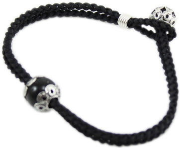 Bracciale sagola nera uomo con centrale su coccu e bottone argento