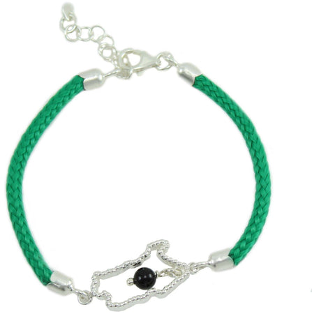Bracciale verde donna Sardegna centrale in argento con pietra nera su coccu pendente