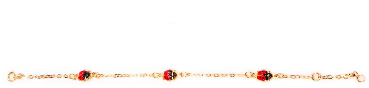 Braccialetto neonato bimbo - bimba in oro giallo 18kt Braccialettino cm 14,50 con Coccinelle Rosse Compleanno Battesimo Natale