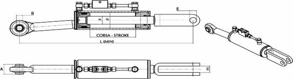 Braccio laterale idraulico 80x40x190mm Confezione da 1pz