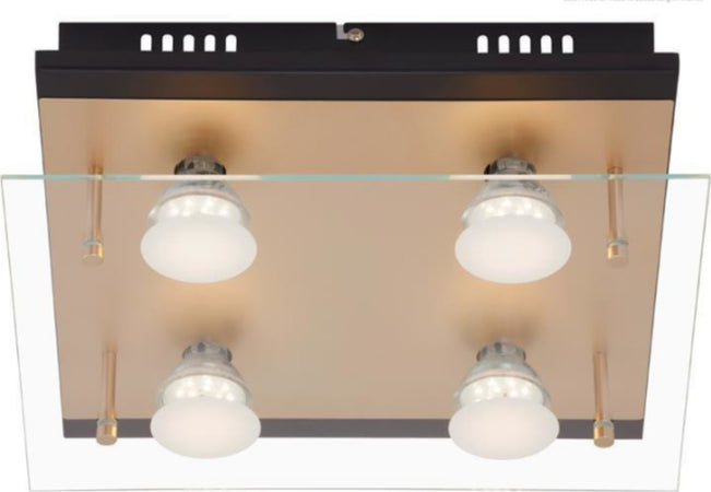 BRILONER--PLAFONIERA-4-LED---4W-400LUMEN--NERO/ORO-OPACO-VETRO-TRASPARENTE