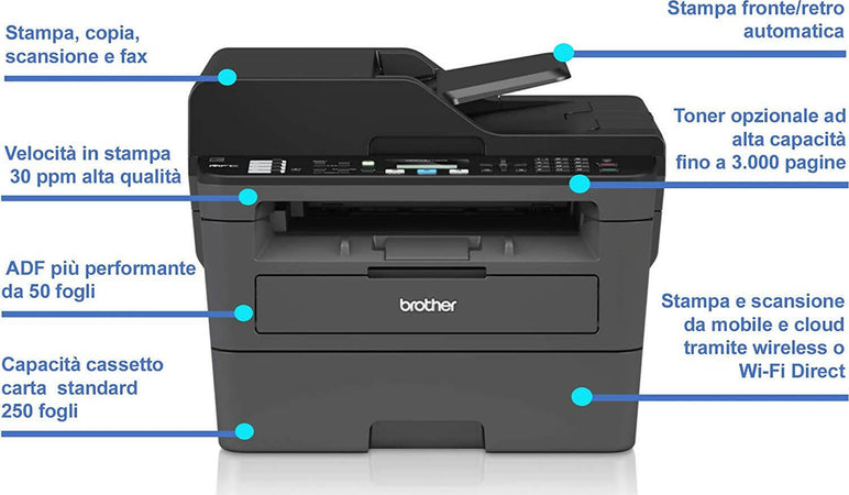 Brother Multifunzione Laser Brother Mfc-L2710dw 30 Ppm A4 Wi-Fi + Toner Incluso Elettronica/Informatica/Stampanti e accessori/Stampanti a getto d’inchiostro e laser/Stampanti multifunzione/Inkjet Eurocartuccia - Pavullo, Commerciovirtuoso.it