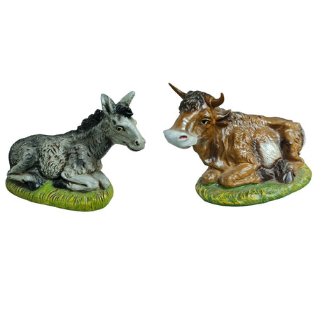 Bue ed Asinello statuette in cartapesta per presepe da h 12 x 30 cm