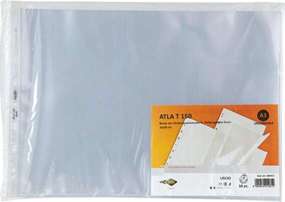 Buste forate Atla T - pesante - liscio - 42 x 30 cm (album) - trasparente - Sei Rota - conf. 10 pezzi Cancelleria e prodotti per ufficio/Archivio ufficio e accessori per scrivania/Raccoglitori e accessori per raccoglitori/Buste a perforazione universale Eurocartuccia - Pavullo, Commerciovirtuoso.it
