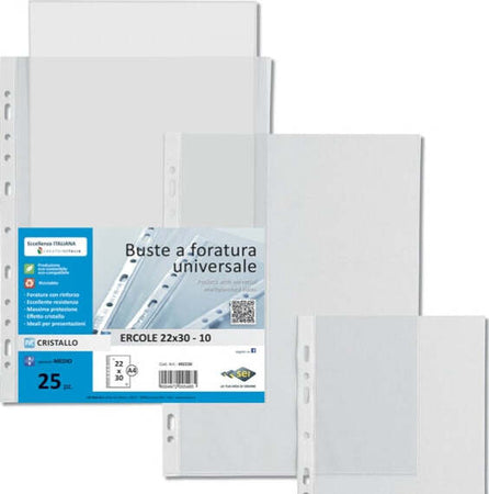 Buste forate Ercole - PVC liscio - 22 x 30 cm - trasparente - Sei Rota - conf. 25 pezzi Cancelleria e prodotti per ufficio/Archivio ufficio e accessori per scrivania/Raccoglitori e accessori per raccoglitori/Buste a perforazione universale Eurocartuccia - Pavullo, Commerciovirtuoso.it