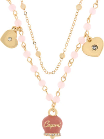 BYSIMON---Collana-in-Metallo-con-campana-smaltata-rosa-e-cuoricini-pendenti