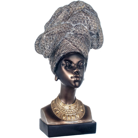Busto decorativo in poliresina statua volto donna africana "Perla d'africa" h 40 cm