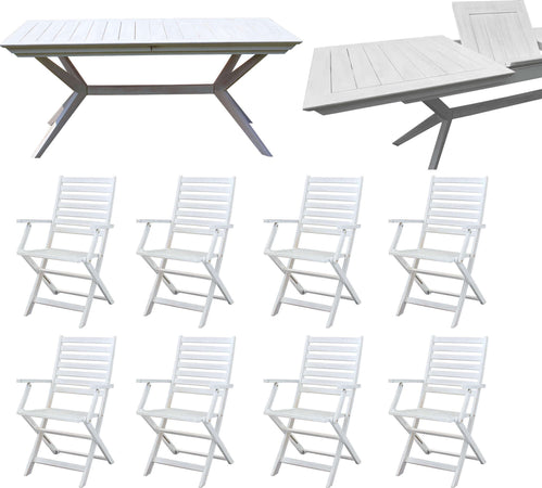 CAESAR---set-tavolo-da-giardino-allungabile-150/200x90-compreso-di-8-poltrone-in-legno-massiccio-di-acacia-Bianco-Milani-Home