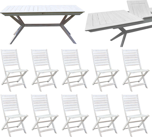 CAESAR---set-tavolo-da-giardino-allungabile-180/240x90-compreso-di-10-sedie-in-legno-massiccio-di-acacia-Bianco-Milani-Home