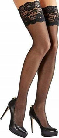 Calze-Autoreggenti-20-Den-Nero-Pizzo-Merletto-Collant-Taglia-Unica-Lingerie-Sexy