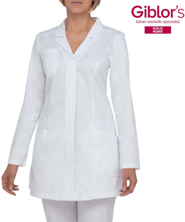 Camice Donna Ginevra Bianco Cotone Bottoni Automatici Camice Infermiera