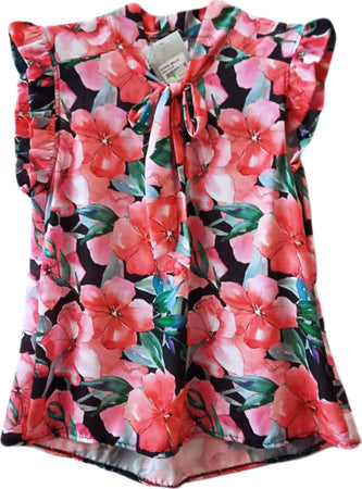 Camicetta Donna Fiori Maglia Top Estivo Senza Maniche Made in Italy Camicia Smanicata con Ruches Volant Fantasia ART. 217700 maglia donna L'Orchidea - Siderno, Commerciovirtuoso.it