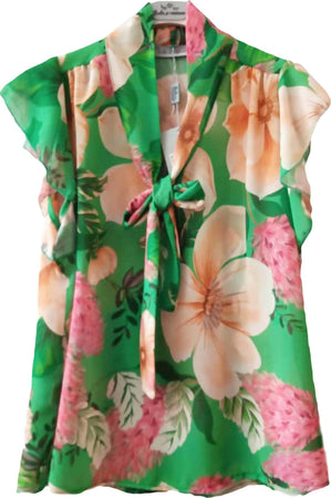 Camicia Donna Senza Maniche Top Donna Fiori Estivo Made in Italy Camicetta Volant Fantasia Colorata ART. 217618 maglia donna floreale L'Orchidea - Siderno, Commerciovirtuoso.it