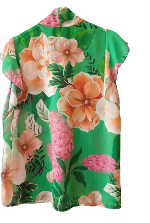 Camicia Donna Senza Maniche Top Donna Fiori Estivo Made in Italy Camicetta Volant Fantasia Colorata ART. 217618 maglia donna floreale L'Orchidea - Siderno, Commerciovirtuoso.it