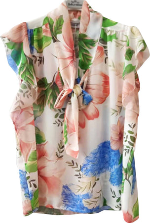 Camicia Donna Senza Maniche Top Donna Fiori Estivo Made in Italy Camicetta Volant Fantasia Colorata ART. 217618 maglia donna floreale L'Orchidea - Siderno, Commerciovirtuoso.it