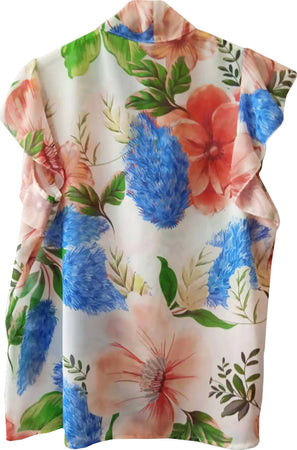 Camicia Donna Senza Maniche Top Donna Fiori Estivo Made in Italy Camicetta Volant Fantasia Colorata ART. 217618 maglia donna floreale L'Orchidea - Siderno, Commerciovirtuoso.it