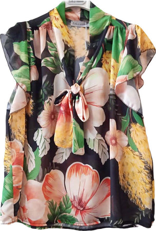 Camicia Donna Senza Maniche Top Donna Fiori Estivo Made in Italy Camicetta Volant Fantasia Colorata ART. 217618 maglia donna floreale L'Orchidea - Siderno, Commerciovirtuoso.it