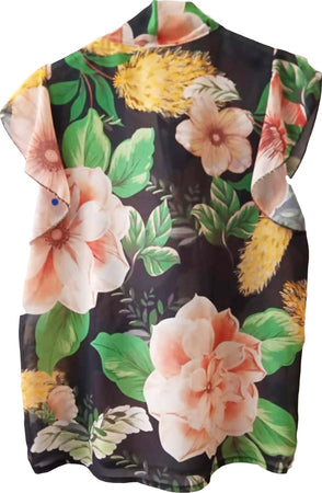 Camicia Donna Senza Maniche Top Donna Fiori Estivo Made in Italy Camicetta Volant Fantasia Colorata ART. 217618 maglia donna floreale L'Orchidea - Siderno, Commerciovirtuoso.it