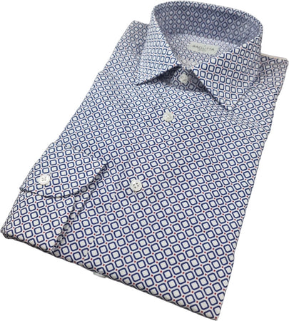 Camicia uomo Bagutta - Fantasia - Collo francese - Colore bianco/blu/rosso - Slim