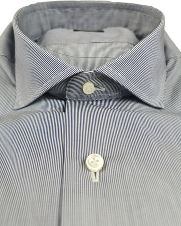 Camicia uomo Barba - Fantasia millerighe - Collo francese - Colore bianco/denim