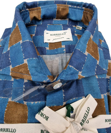 Camicia uomo Borriello Napoli - Fantasia quadri - Blu/marrone