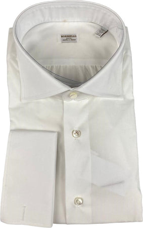 Camicia uomo Borriello Napoli - Polso gemelli - Tinta unita bianco
