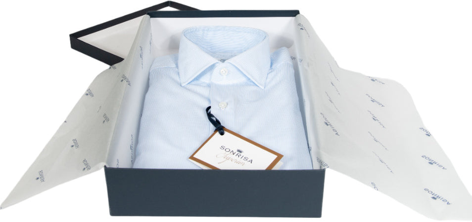 Camicia uomo Sonrisa - Fantasia righe - collo francese - colore bianco/azzurro