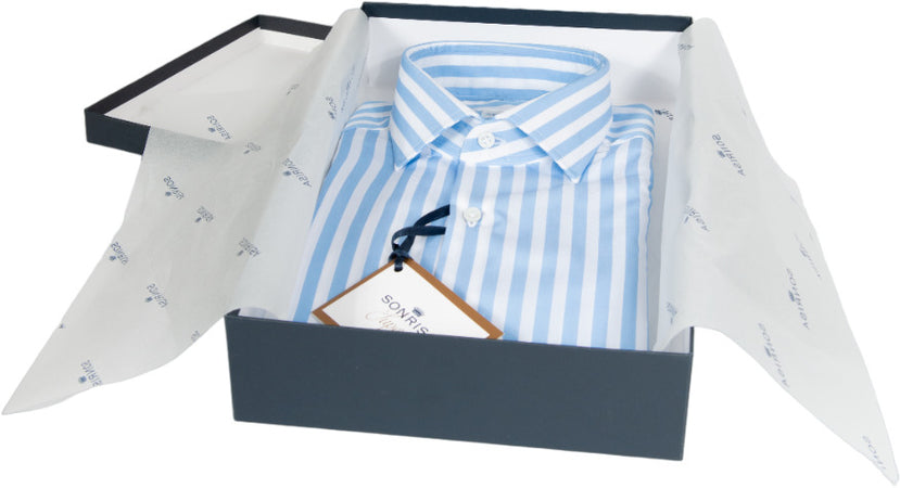 Camicia uomo Sonrisa - Fantasia righe - collo francese - Bianco/celeste