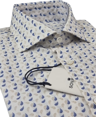 Camicia uomo Sonrisa - Fantasia - Collo francese - Bianco