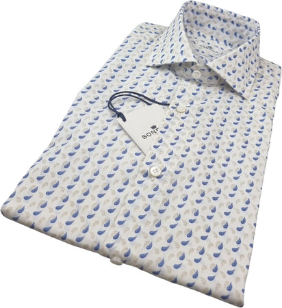Camicia uomo Sonrisa - Fantasia - Collo francese - Bianco