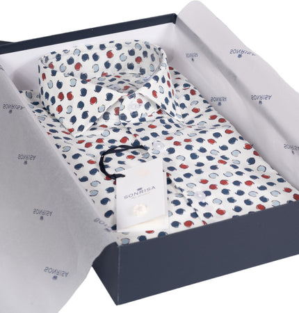 Camicia uomo Sonrisa - Collo francese - Colore bianco - Fantasia multicolore