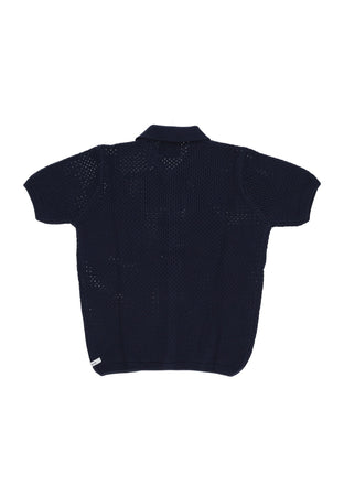 ARTE Camicia Manica Corta Uomo Crochet Knit Button Shirt Navy da uomo