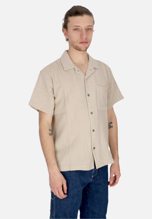 OBEY Camicia Manica Corta Uomo Feather Woven Shirt Silver Grey da uomo