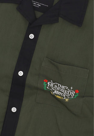 THE HUNDREDS Camicia Manica Corta Uomo Giles Woven Military Green da uomo