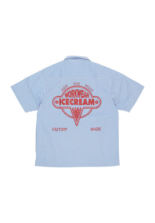 ICE CREAM Camicia Manica Corta Uomo Quarter Zip Work Shirt Blue Stripe da uomo